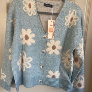 Dokotoo Women's Light Blue Floral Cardigan